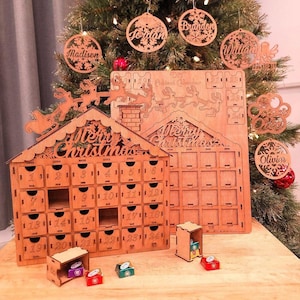 Wooden Advent Calendar Kit 24 Doors, DIY Christmas Countdown, Reusable Family Craft, Personalized Name Option, Made in Canada