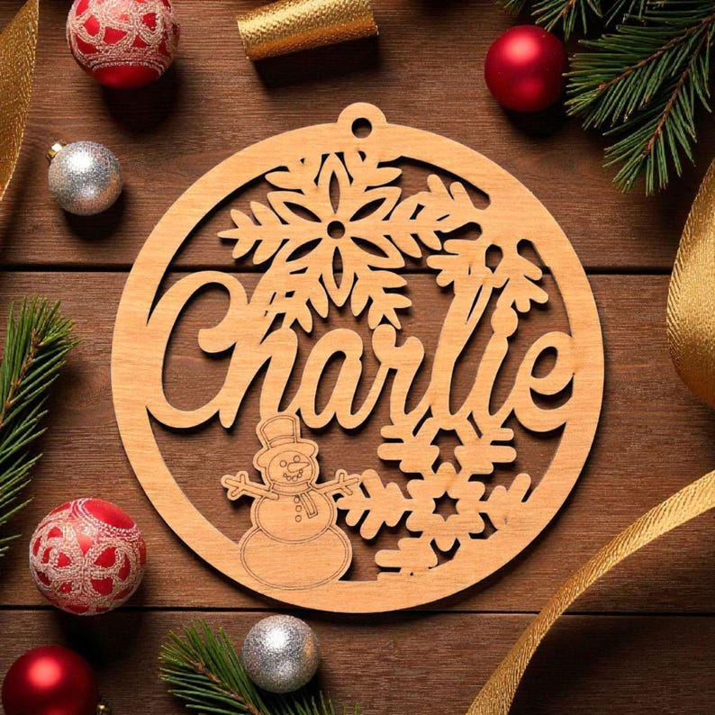 Personalized Christmas Ornament with Name – Wooden Snowflake, Angel, Snowman, Bell or Pet Paw – Custom Stocking Stuffer image 3
