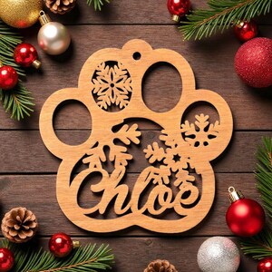 Personalized Christmas Ornament with Name – Wooden Snowflake, Angel, Snowman, Bell or Pet Paw – Custom Stocking Stuffer image 4