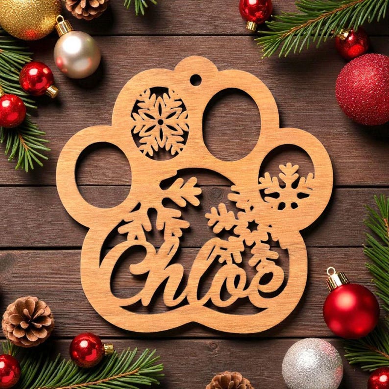 Personalized Christmas Ornament with Name – Wooden Snowflake, Angel, Snowman, Bell or Pet Paw – Custom Stocking Stuffer image 4