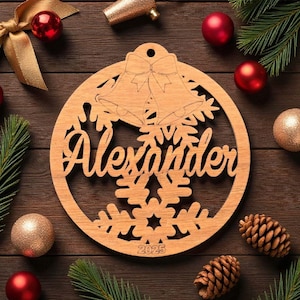 Personalized Christmas Ornament with Name – Wooden Snowflake, Angel, Snowman, Bell or Pet Paw – Custom Stocking Stuffer image 5