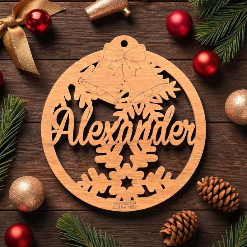 Personalized Christmas Ornament with Name – Wooden Snowflake, Angel, Snowman, Bell or Pet Paw – Custom Stocking Stuffer image 5
