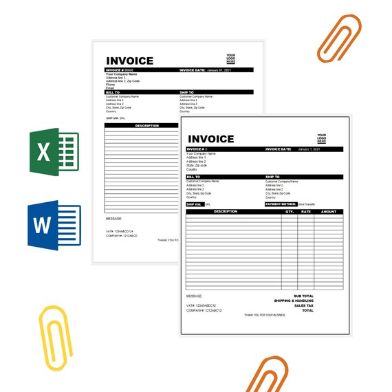 invoice template fully customizable printable invoice etsy