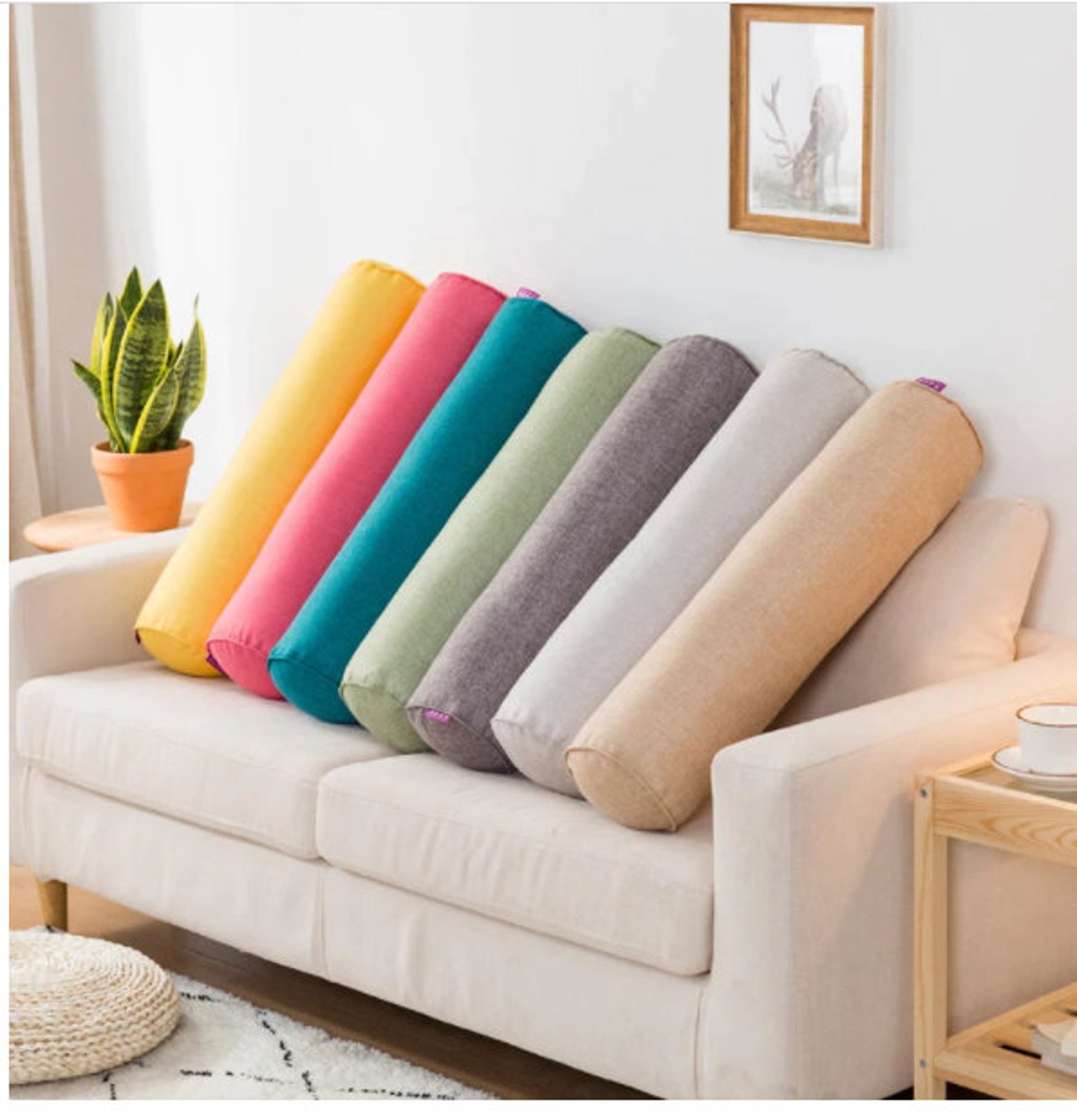 Cotton Linen Long Cylinder PillowRound Chair Bed Sofa Car Etsy