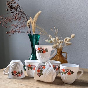 Lot De 3 Tasses à Café Arcopal Vintage - Motif Fleurs - En Bon état - Occasion - Fabriqué En France