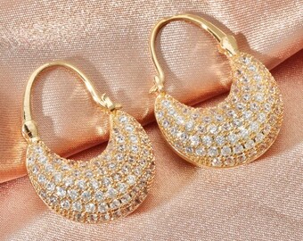 18K Gold Plated and Zircon Hoop Earrings - Etsy 18K Gold Plated and Zircon Hoop Earrings - Etsy