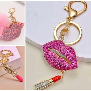 Rhinestone Crystal Lipstick And Lips Keychains