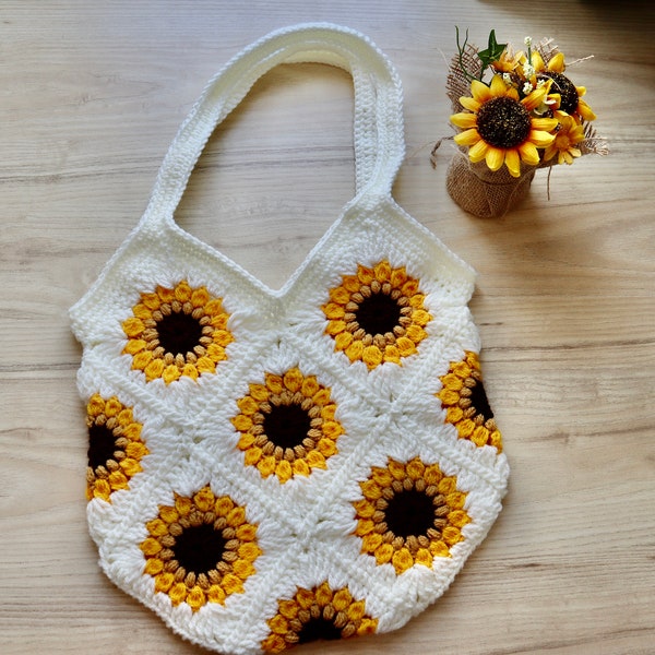 Sunflower crochet bag pattern - downloadable PDF