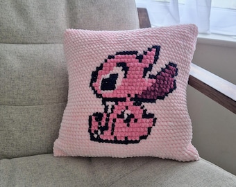 Funda de cojín Angel (lilo y stitch)- patrón en crochet y punto de cruz en pdf.