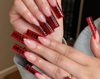 Red And Black Nails Etsy