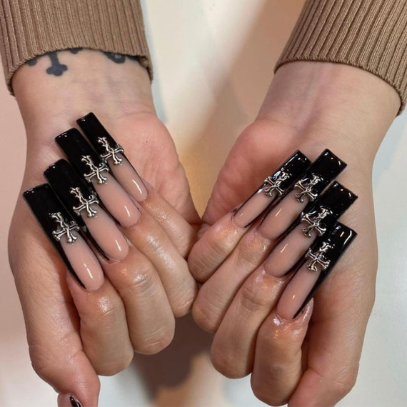 Black tip acrylic nails deals