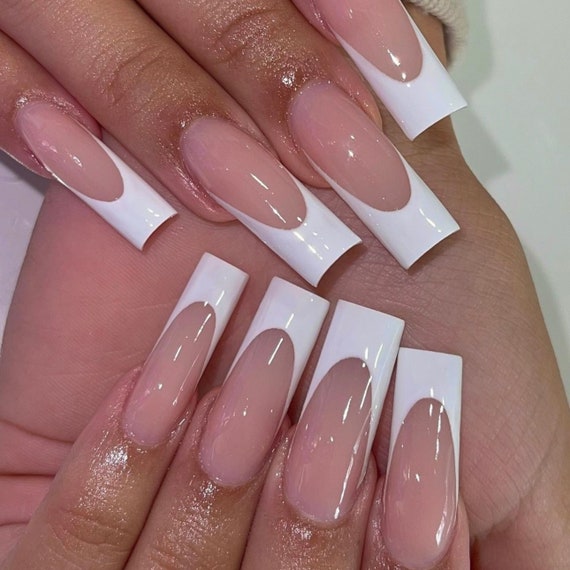 classic-white-french-manicure-with-dark-pink-gel | Nail Polish Direct