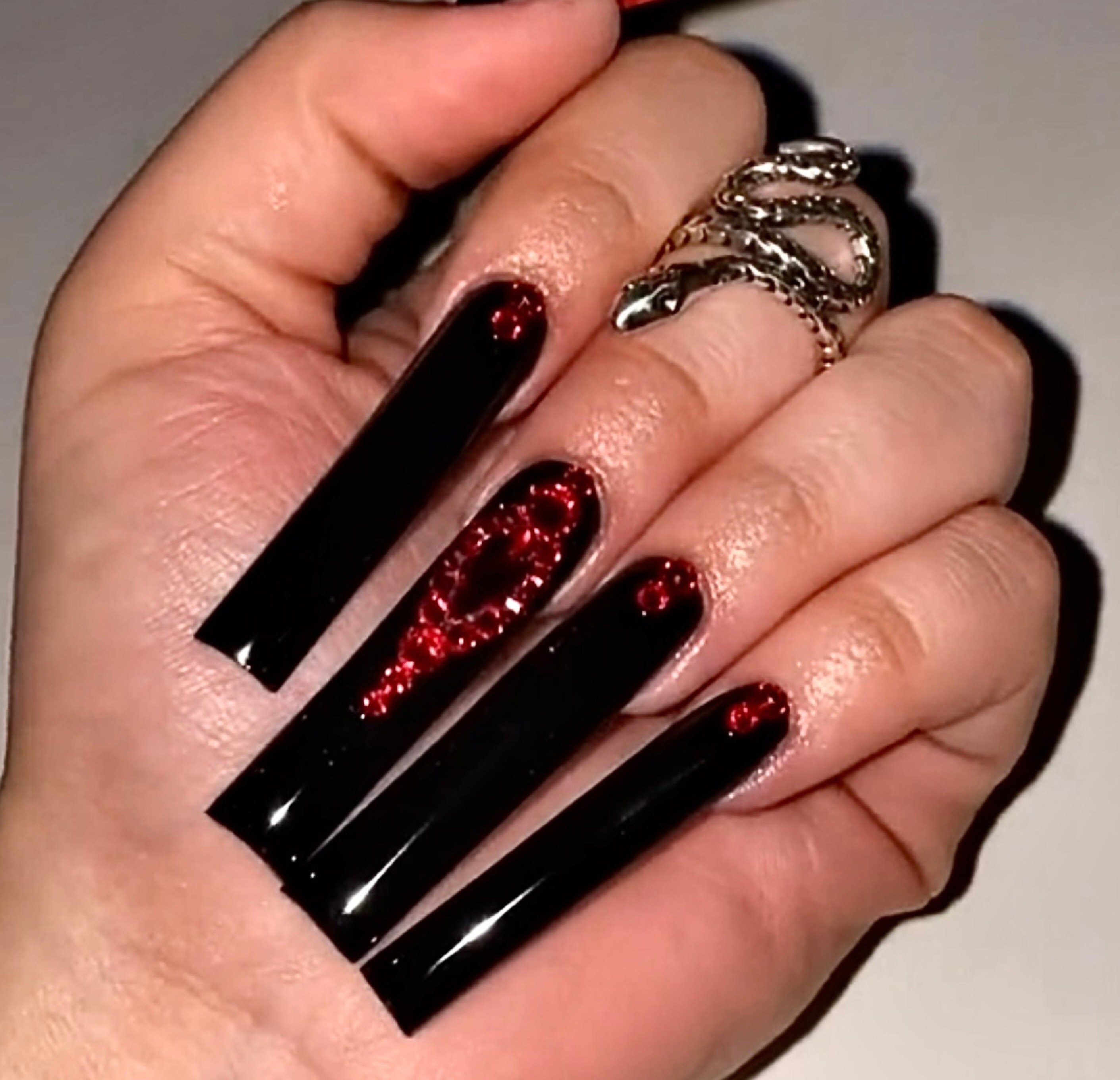 Red Nude Black Nails - Etsy
