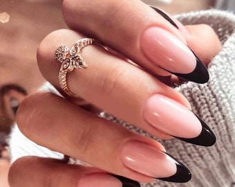 Black French Nails Etsy