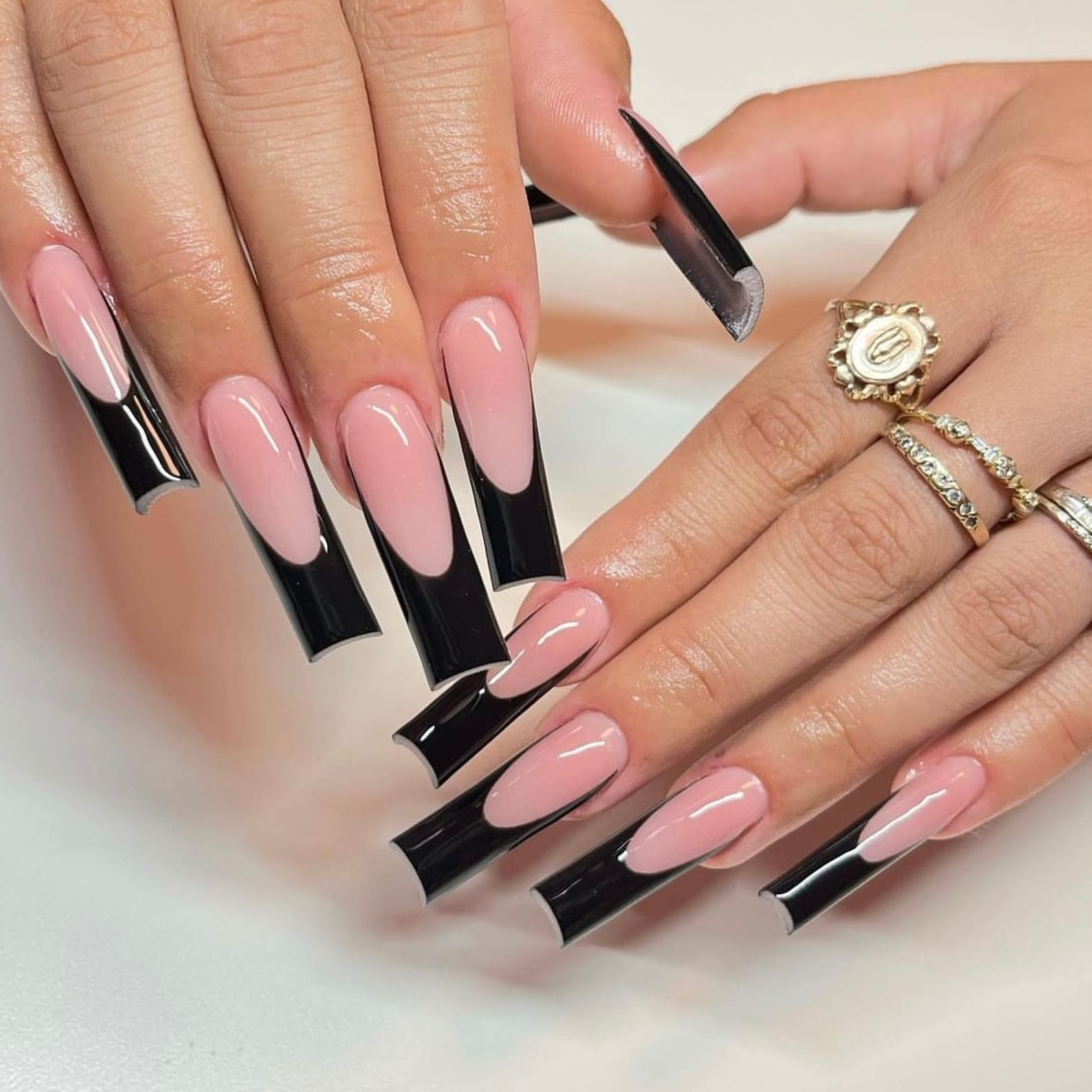 I Pink Base Black French Tips I Luxury Personalized Reusable Etsy