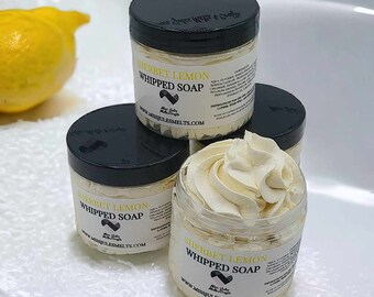 Sherbet Lemon Fruit Rich Lather Whipped Soap Scrub | Vegan Animal Cruelty Free | Hand Made | Large Pot | Suitable for Shaving