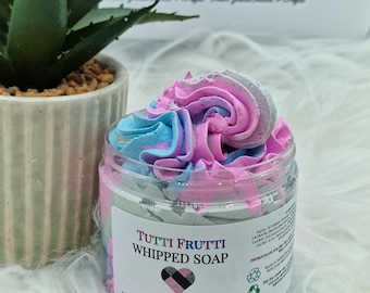 Tutti Frutti Highly Fragranced Whipped Soap Scrub | Vegan Animal Cruelty-Free | Hand Made | Large Pot | Suitable for Shaving