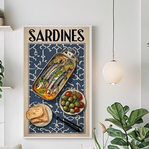Sardines Seafood Artwork, Sardine Print Decor, Tinned Fish, Seafood Painting, Fisherman Aesthetic, Sardine Tin Decor