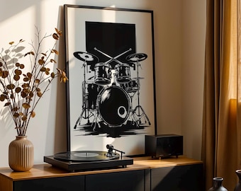 Väggkonst för trummis - Digital trumset-affisch - Trumsetdekor - Musikproduktionskonst - Trumsetgåva-affisch - Estetiskt trumset