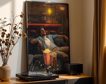 Öltryck Väggkonst - Man i soffan med öl - Barvagnsdekor - Oljemålning - Present till honom - Retro konstposter - Retro bardekor