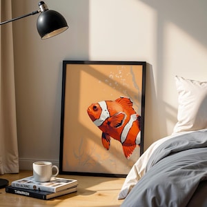 Playful Watercolour Clownfish Digital Art Print - Coastal Aesthetic Wall Decor - Watercolour Clown Fish - Digital Kids Room Decor