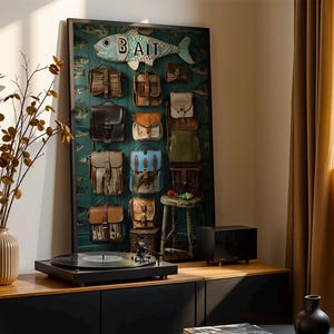 Angeln Ästhetisches Dekor - Angeln Tasche Wandkunst - Geschenkideen des Fischers - Angeln Korb Display - Angeln Ausrüstung - Angeln Köder