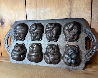 Vintage 1984, TeddyPan Cast Iron, John Wright, Cast in USA, Teddy Bear Baking Pan