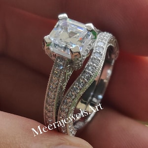 Moissanite & Cubic Zirconia Sterling Silver Engagement Ring Set