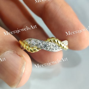 Best Woman Diamond Lasso Twist Ring / 1/4 Carat White Round Cut Engagement Ring In 925 Silver / Wedding Band For Women&#39;s / 14K Solid Gold