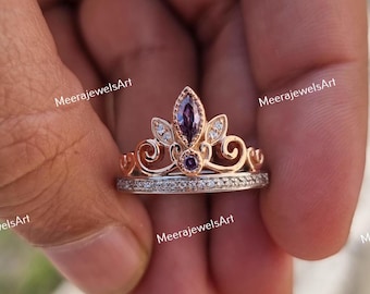 Amethyst Tiara Ring: Sterling Silber & 10K Gold, Cubic Zirkonia