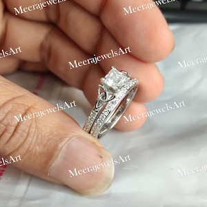 Engagement Ring Set / 1.20CT Princess Cut Moissanite Ring Set / Eternity Wedding Band / 14K Solid White Gold / Ring Set