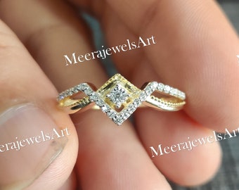 Massief gouden CZ-ring: sterlingzilveren verlovingsring