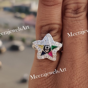 Vintage Style 14K Solid Yellow Gold 5 Colors Gemstone With Moissanite Eastern Star Ring / Gift Ring / Anniversary Gift / Propose Ring