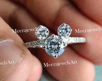 Moissanite Engagement Ring: 1.75 CT Round Three-Stone 14K White Gold