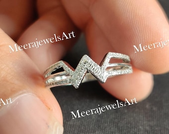 Moissanite Chevron Ring, Sterling Silver Anniversary Gift