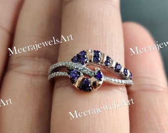 Disney Treasures Alice in Wonder Antique Engagement Ring / 1/4 Ct Amethyst & Diamond Ring in White Gold / Promise Ring / Gift For Wife