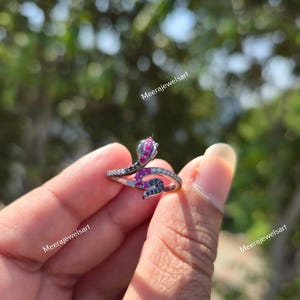Unique Silver Snake Ring for Women, Ruby & Black CZ Diamond Serpent Wrap Ring, Gothic Jewelry, Snake Band Ring, Edgy Statement Gift for Her