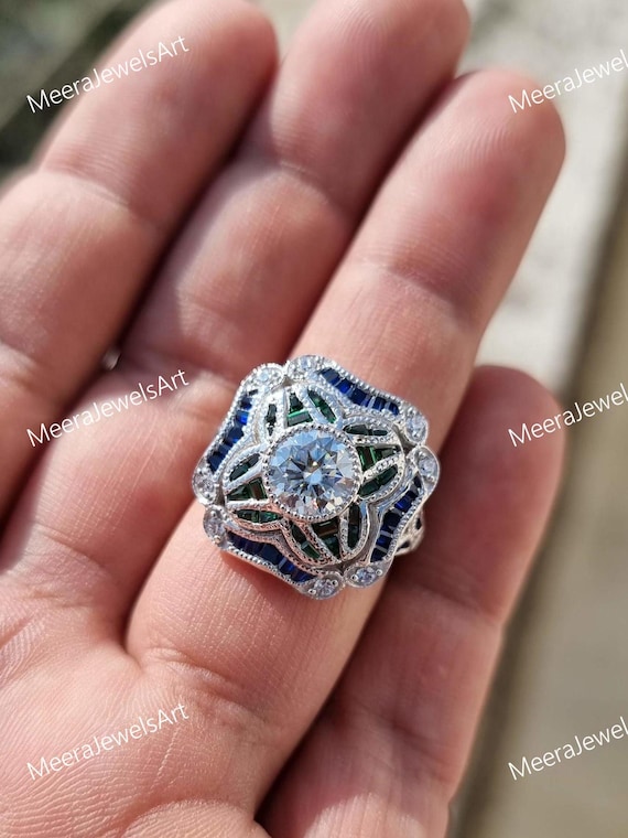 Anello Art Déco con moissanite: anello nuziale in argento