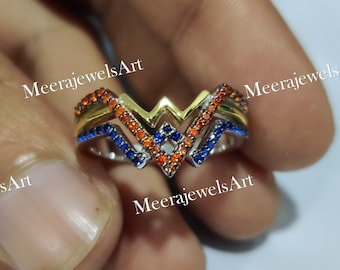 Granat & Saphir Ring: 0.70 Carat CZ, 14K Weißgold Trauring