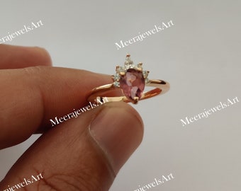 1.25 CT Pear Cut Pink & Diamond Ring / Proposal to Her / Gift For Girlfriend / Girls Promise Ring / 10K Solid Rose Gold Ring / Princess Ring