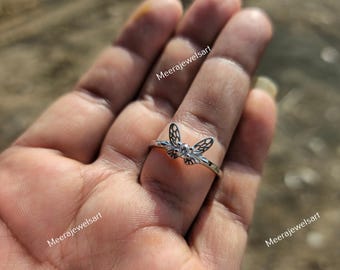 Sterling Silver Fly Ring, Detailed Insect Statement Jewelry, Open Wing Design
