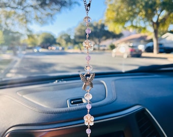 Silver Butterfly and Crystal Car Charm