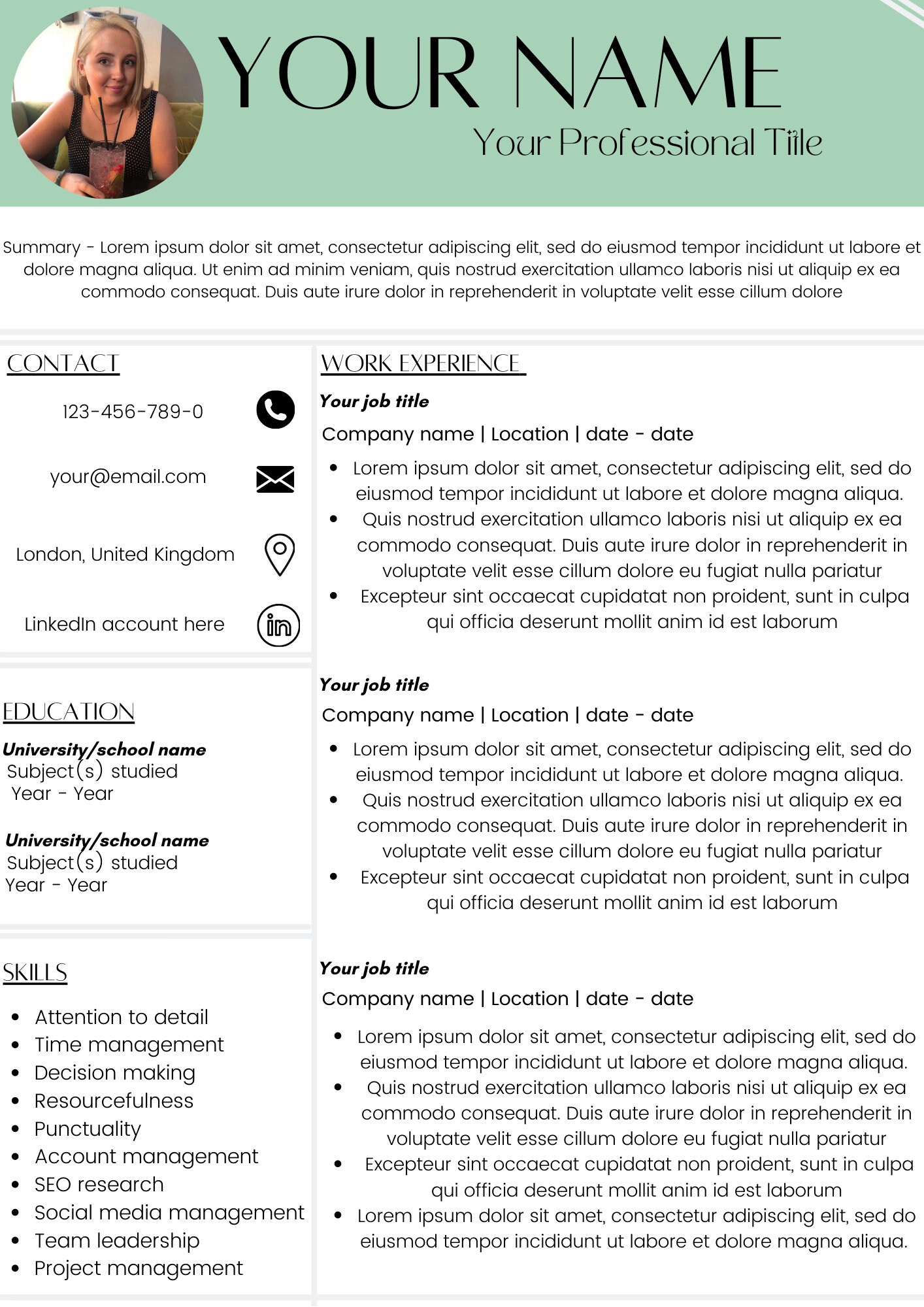 sample resume using canva