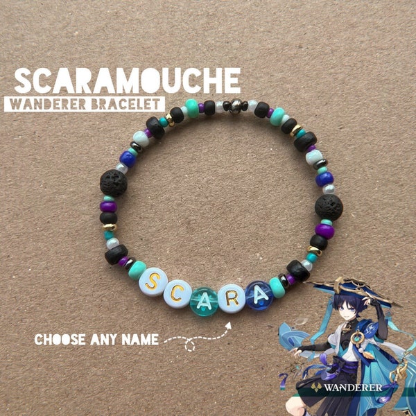 Scaramouche Genshin Impact Beaded Bracelet | The Wanderer Character Name Gift Customisable Handmade Crystal Jewellery