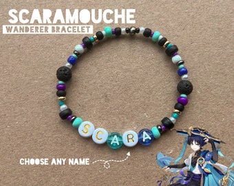 Pulsera de cuentas Scaramouche Genshin Impact / Regalo con nombre del personaje The Wanderer Joyería de cristal hecha a mano personalizable