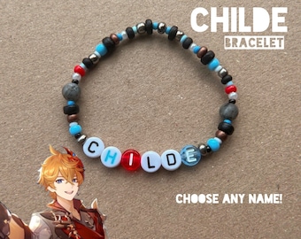 Childe Genshin Impact Beaded Bracelet / Tartaglia Ajax Nombre del personaje Regalo Joyería de cristal hecha a mano personalizable