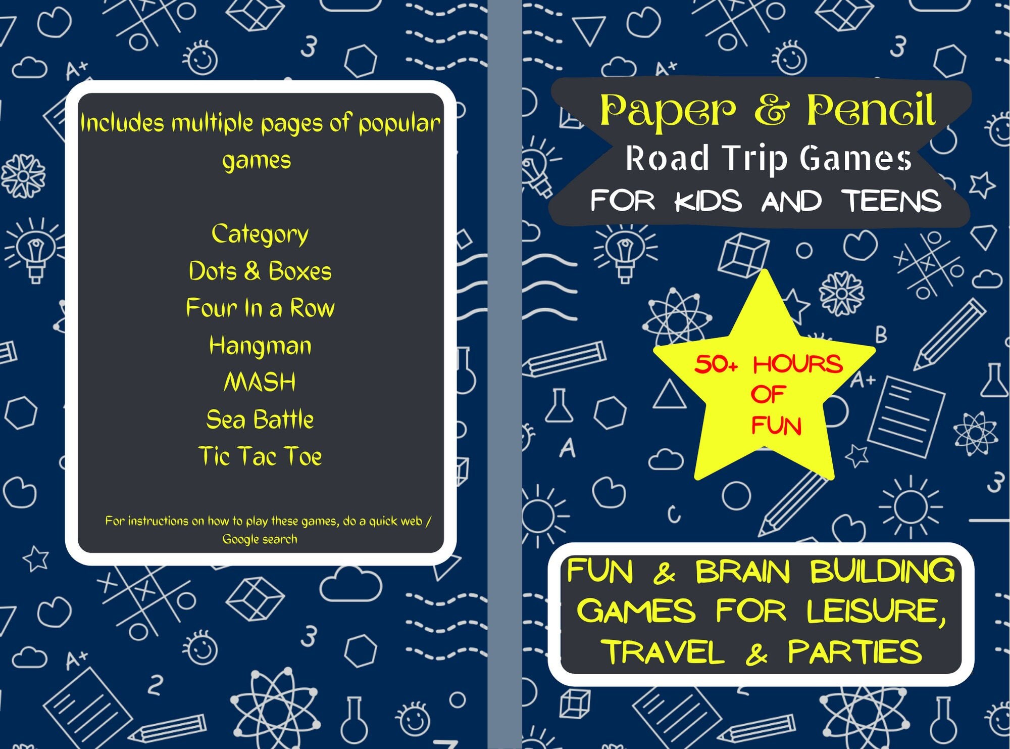 Printable Paper and Pencil Travel Games for Kids. Fun Brain | Etsy