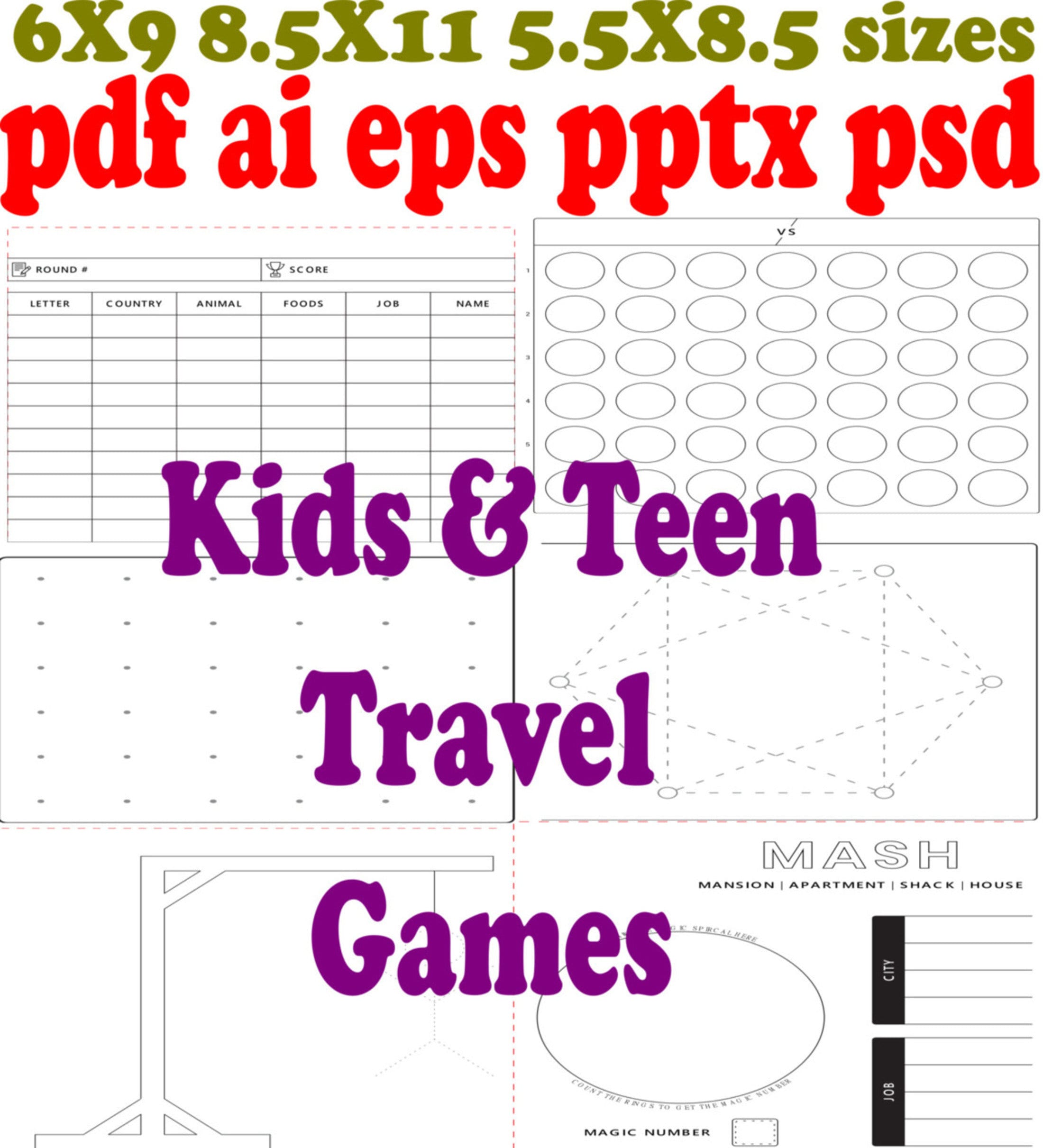 Printable Paper and Pencil Travel Games for Kids. Fun Brain Building Games for Leisure Road Trip