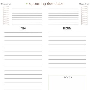 K&ouml;nnte beinhalten: Ein druckbarer Wochenplaner mit Abschnitten f&uuml;r To-Do-Listen, Priorit&auml;tsaufgaben, Notizen und einen Kalender f&uuml;r die aktuelle Woche. Der Planer enth&auml;lt auch einen Countdown-Bereich und einen Bereich f&uuml;r anstehende F&auml;lligkeitstermine.