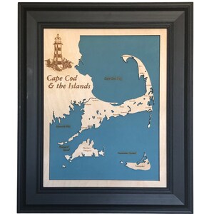 Laser-engraved wood map, Cape Cod Massachusetts, custom wood map, Cape Cod map, 3d map